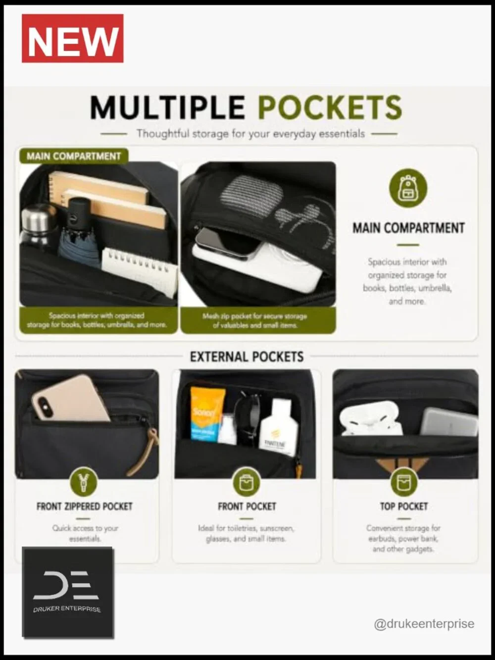 Lightweight Sling Bag Crossbody with Multi-Pockets for Travel and Daily Use
